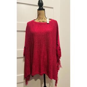 NWT Chico's Magenta Rose Fringe Poncho - L/XL